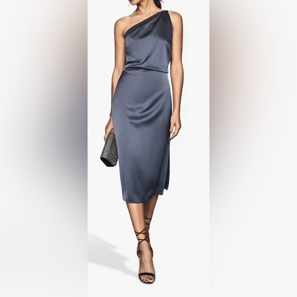 Reiss Eden Satin One Shoulder Dress, Navy